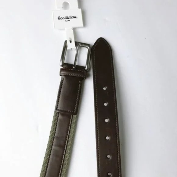 Goodfellow & Co. Men's 35mm Faux Leather Olive Web Belt With Overlay - Picture 3 of 4